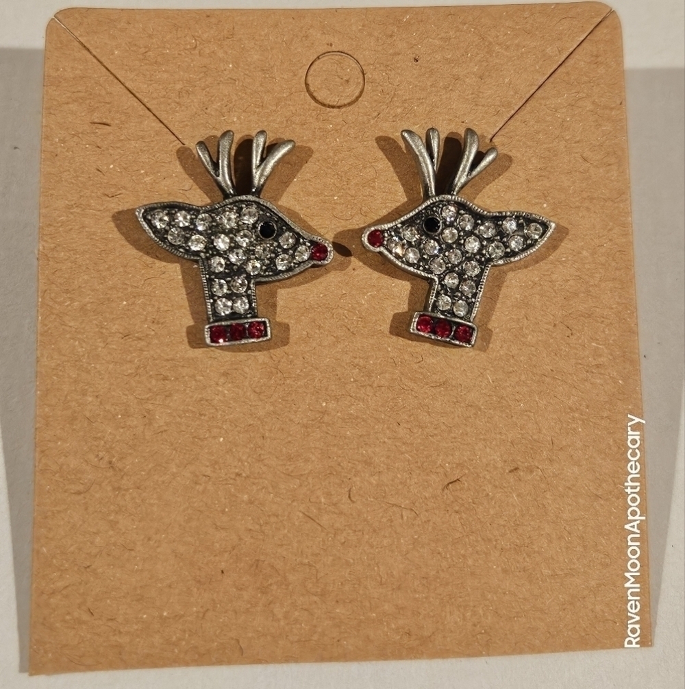 Silver and Red Reindeer Earrings